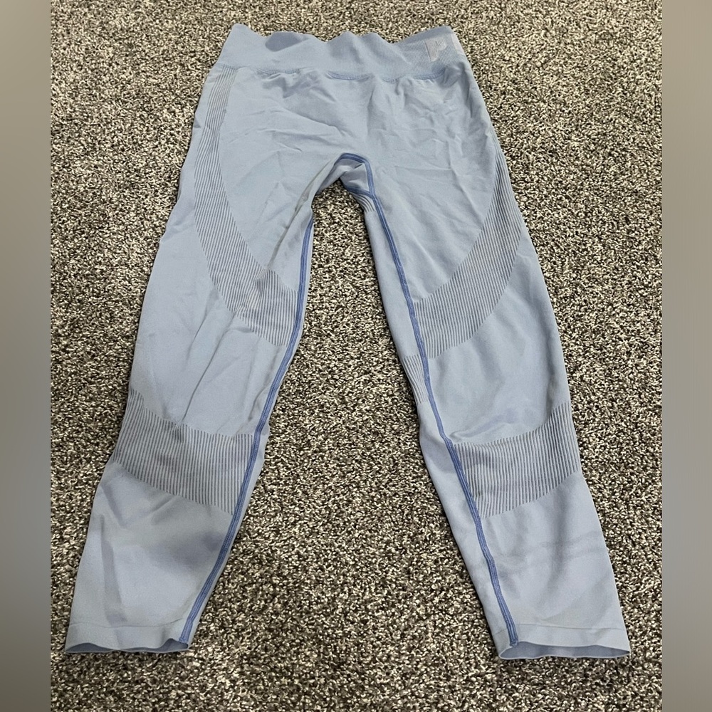 VICTORIA'S SECRET PINK ACTIVE blue fitted ribbed leggings L